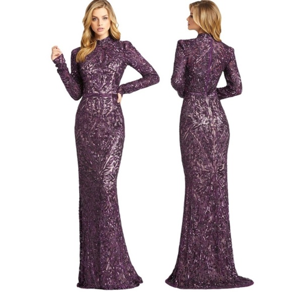 STUNNING MAC DUGGAL BEADED SEQUIN CHRISTMAS DRESS/BALL GOWN AUBERDINE4729D Sz 10 - Picture 1 of 14